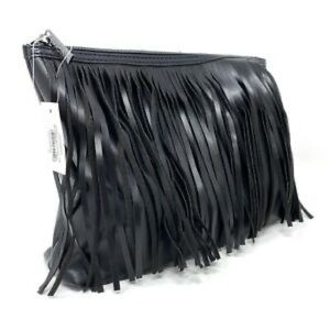 NWT SPACE NK beauty makeup bag clutch fringe black